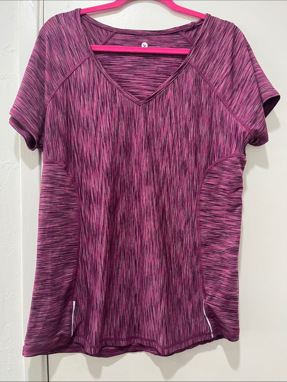 Velocity Pink Space-Dye V-Neck Short Sleeve Tee
